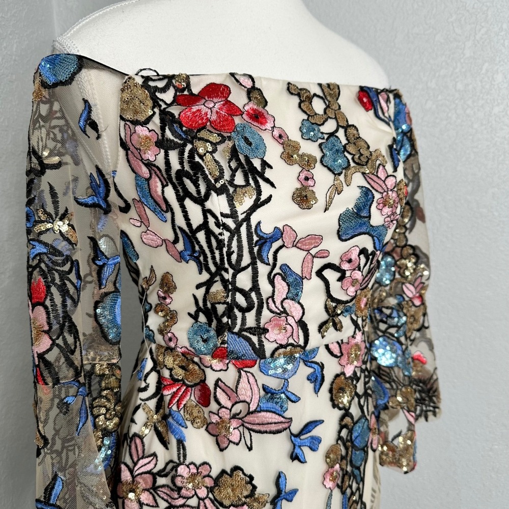Alexia Admor bell sleeve Floral Sequin Off Shoulder Asymmetrical size 6
